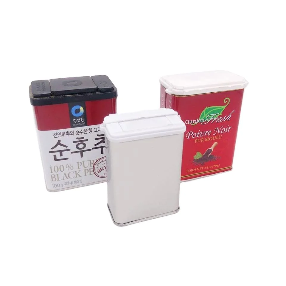 Empty Food Grade Custom Printing Spice Pepper Decorative Tin Boxes with Plastic Lid